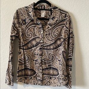 J. Crew Paisley Button Down Shirt - Black and Cream